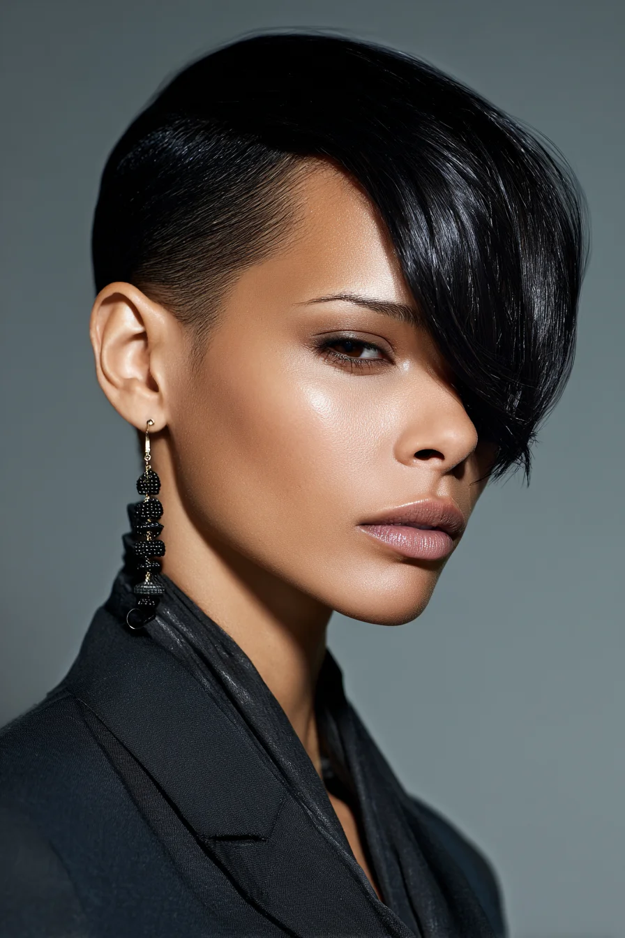 Asymmetric Sleek Pixie with Long Side-Swept Fringe & Tapered Undercut
