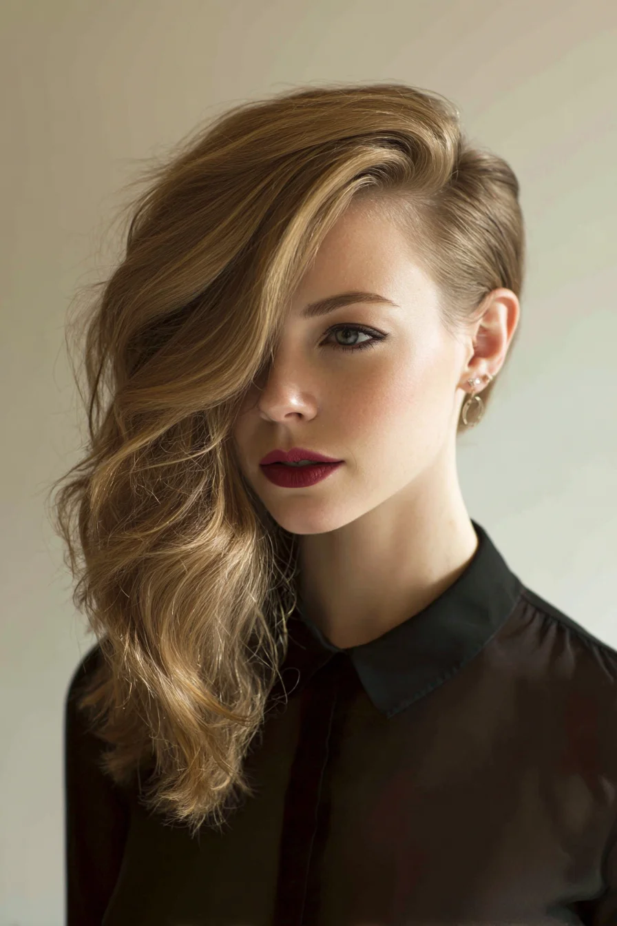 Asymmetrical Deep Side‑Part Lob with Textured Waves