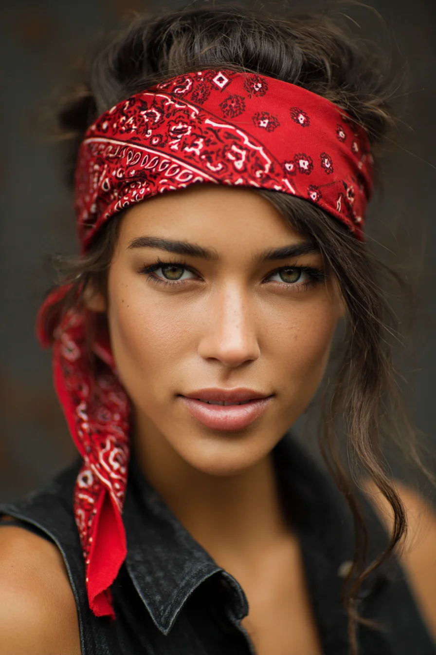 Bandana-Wrapped Textured Low Bun with Face-Framing Waves