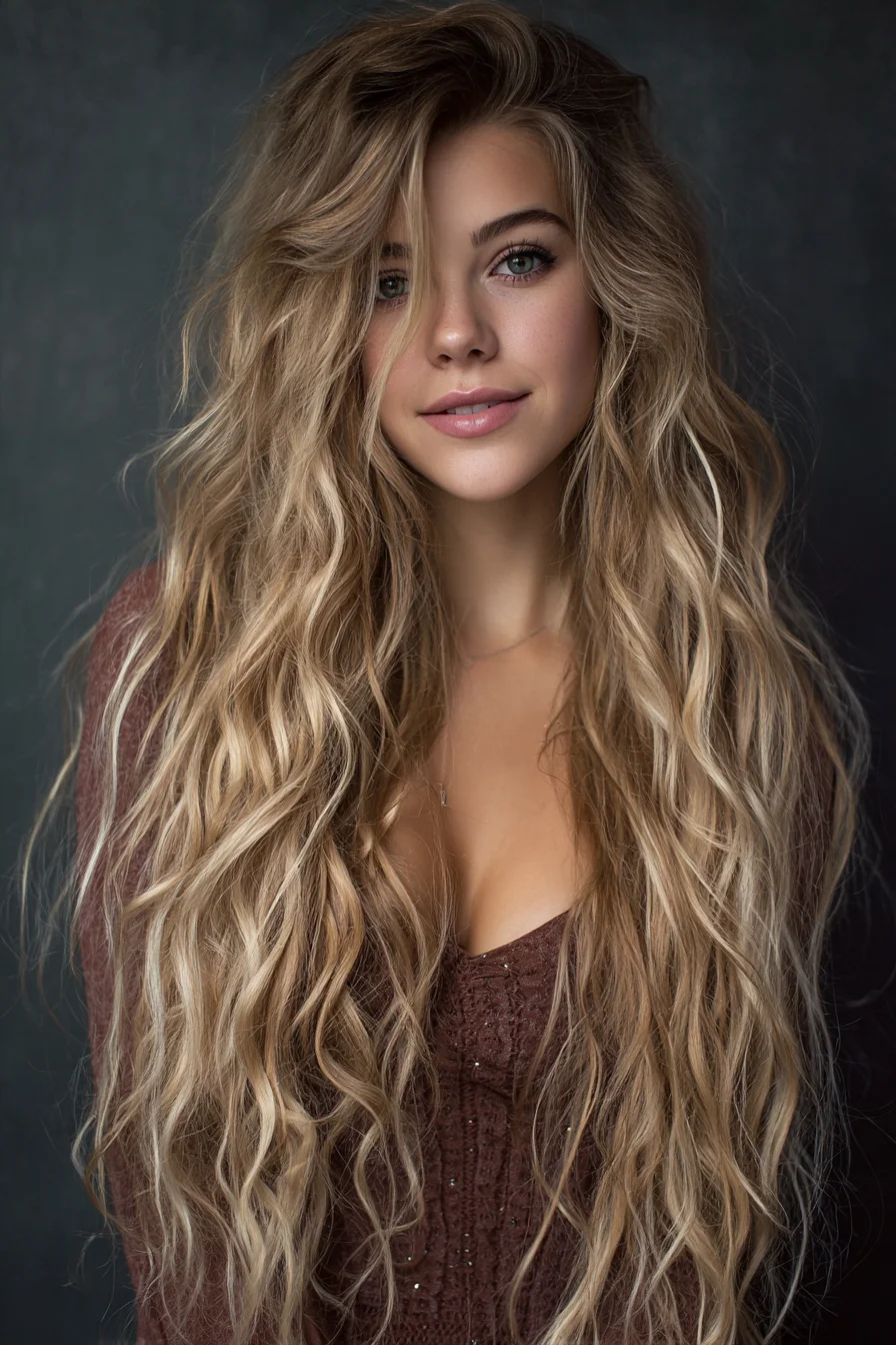 Beachy Long Layered Waves with Face‑Framing Blonde Balayage
