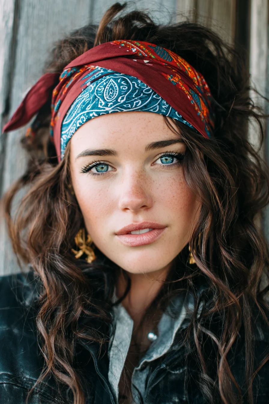 Boho Bandana Waves — Textured Layered Medium-Long Hair with Volume