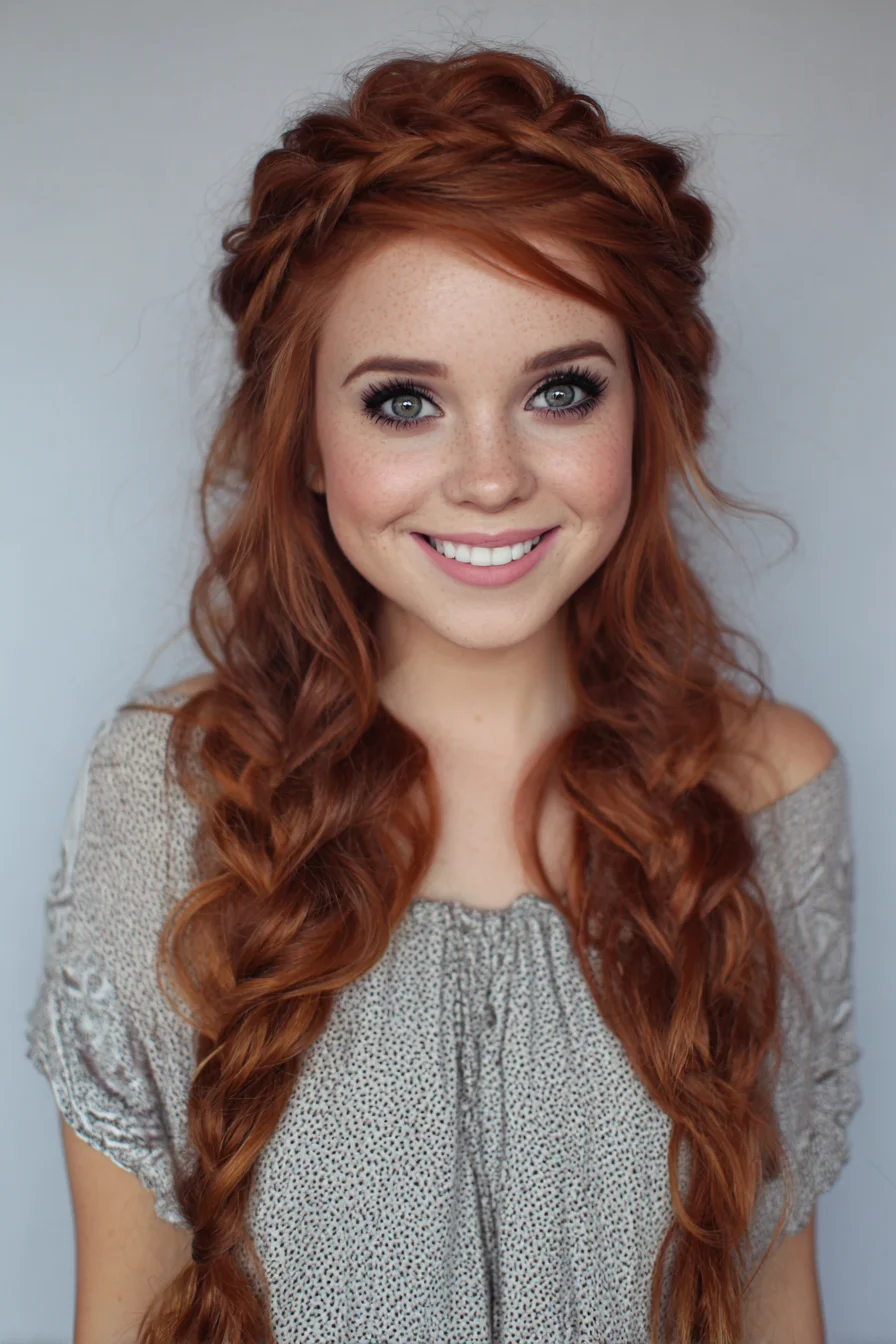 Boho Crown Braid with Loose Twisted Braids for Long Wavy Hair