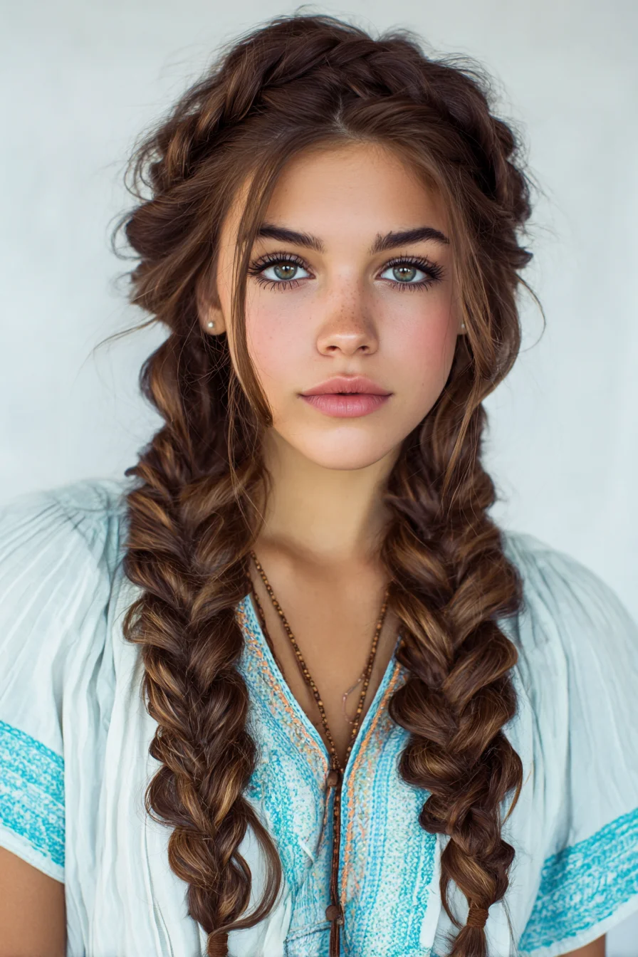 Boho Crown-to-Double Fishtail Braids with Face-Framing Tendrils