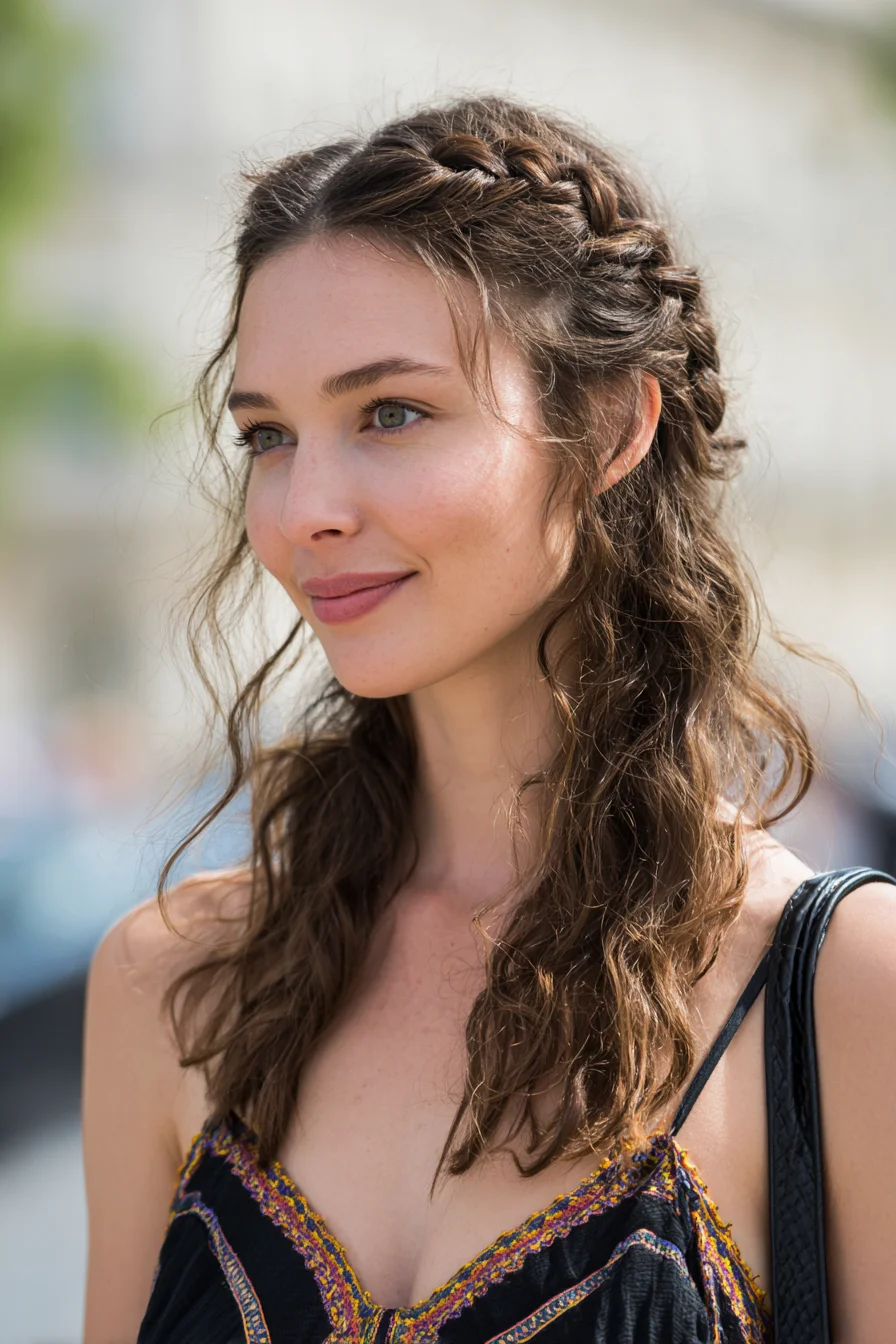 Boho Half-Up Double Dutch Braids with Loose Waves