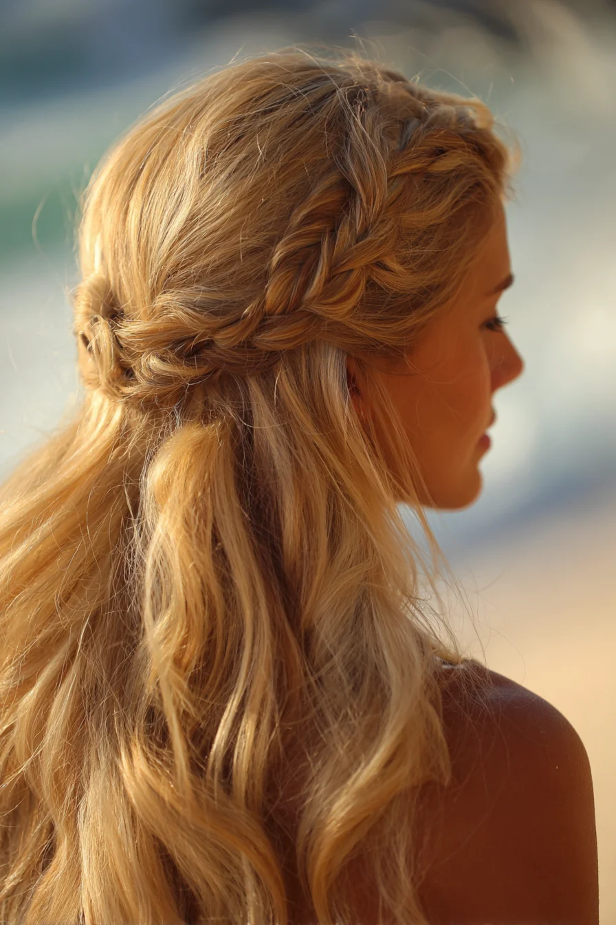 Boho Half-Up Waterfall Braid with Loose Beach Waves