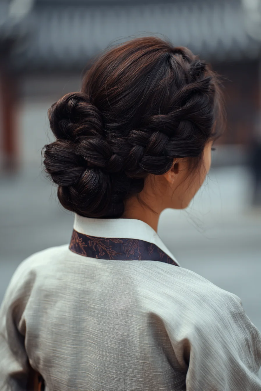 Braided Crown Low Bun — Textured Updo for Medium to Thick Hair