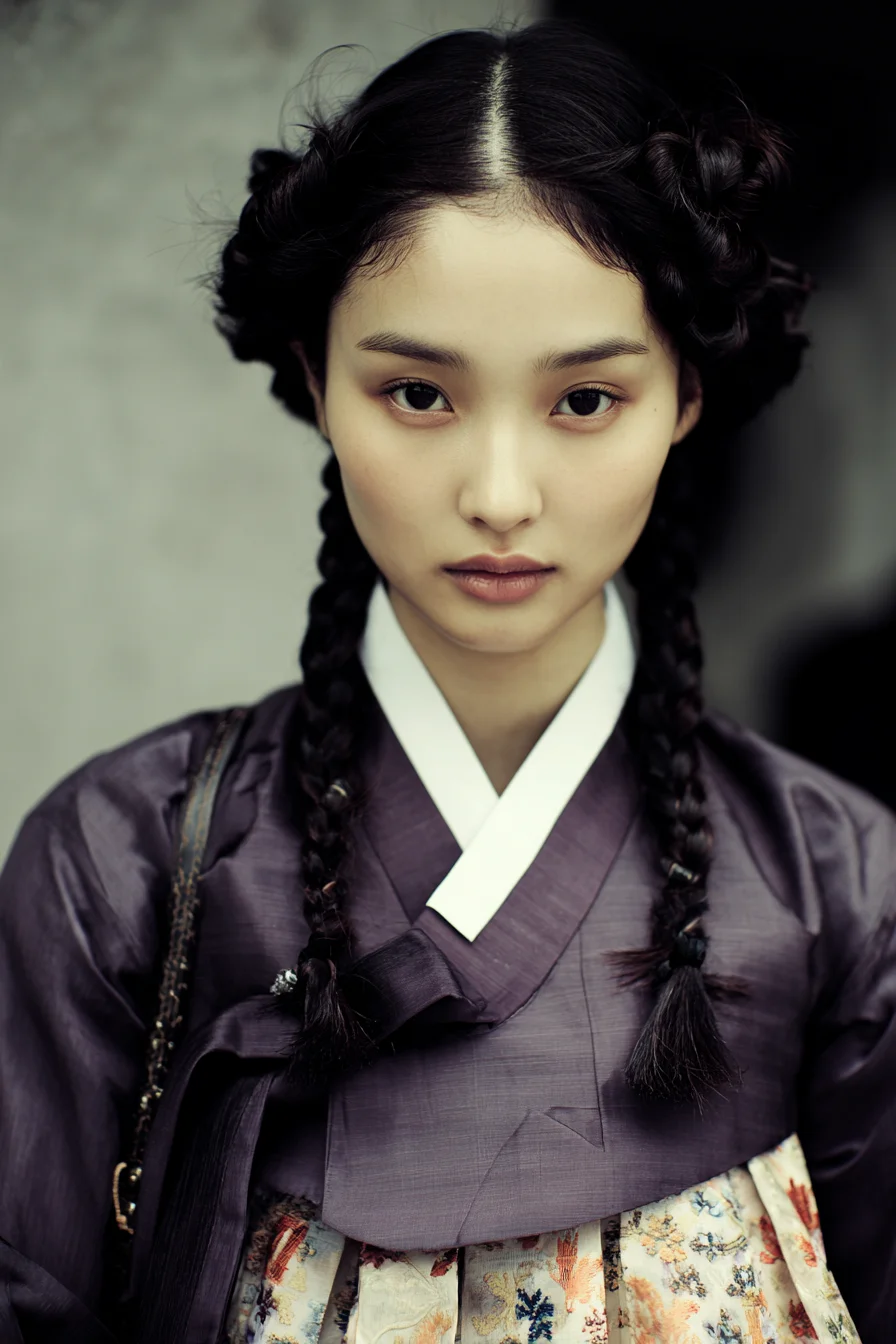 Center-Part Double Braids with Twisted Side Buns — Traditional-Inspired Style