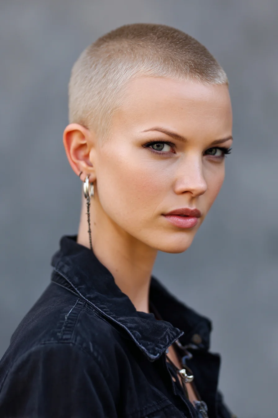 Close‑Cropped Blonde Buzz Cut with Clean Taper