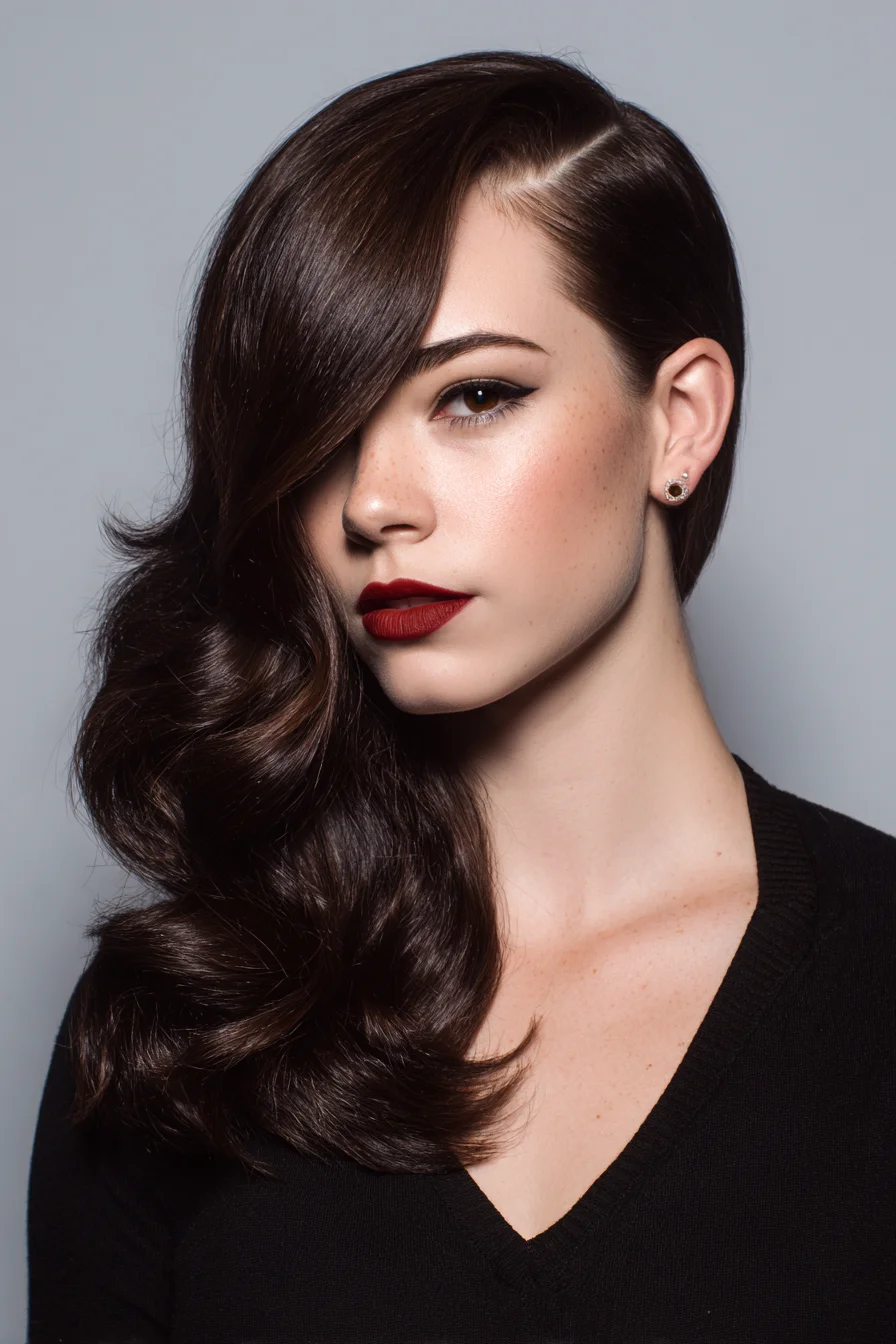 Deep Side Part Sculpted Waves with Glossy Finish