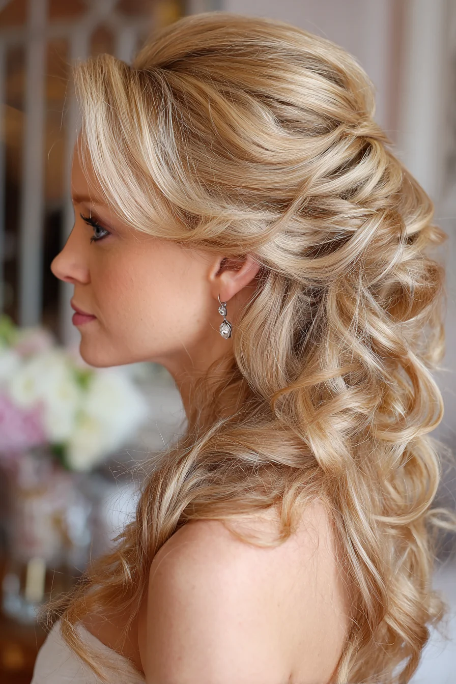 Half‑Up Romantic Curls with Soft Volume — Bridal/Prom Hairstyle