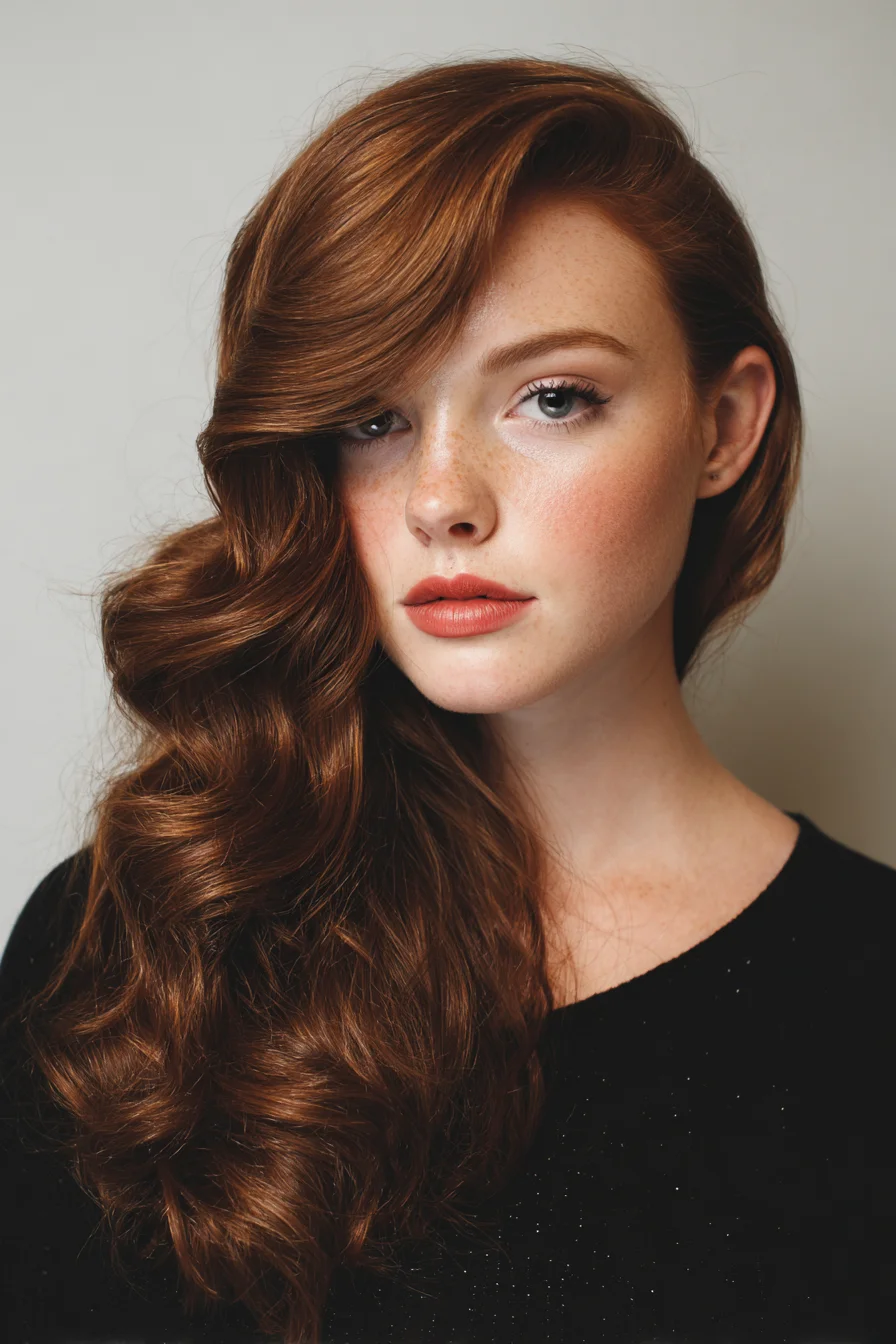 Hollywood Side-Swept Waves for Long, Voluminous Hair