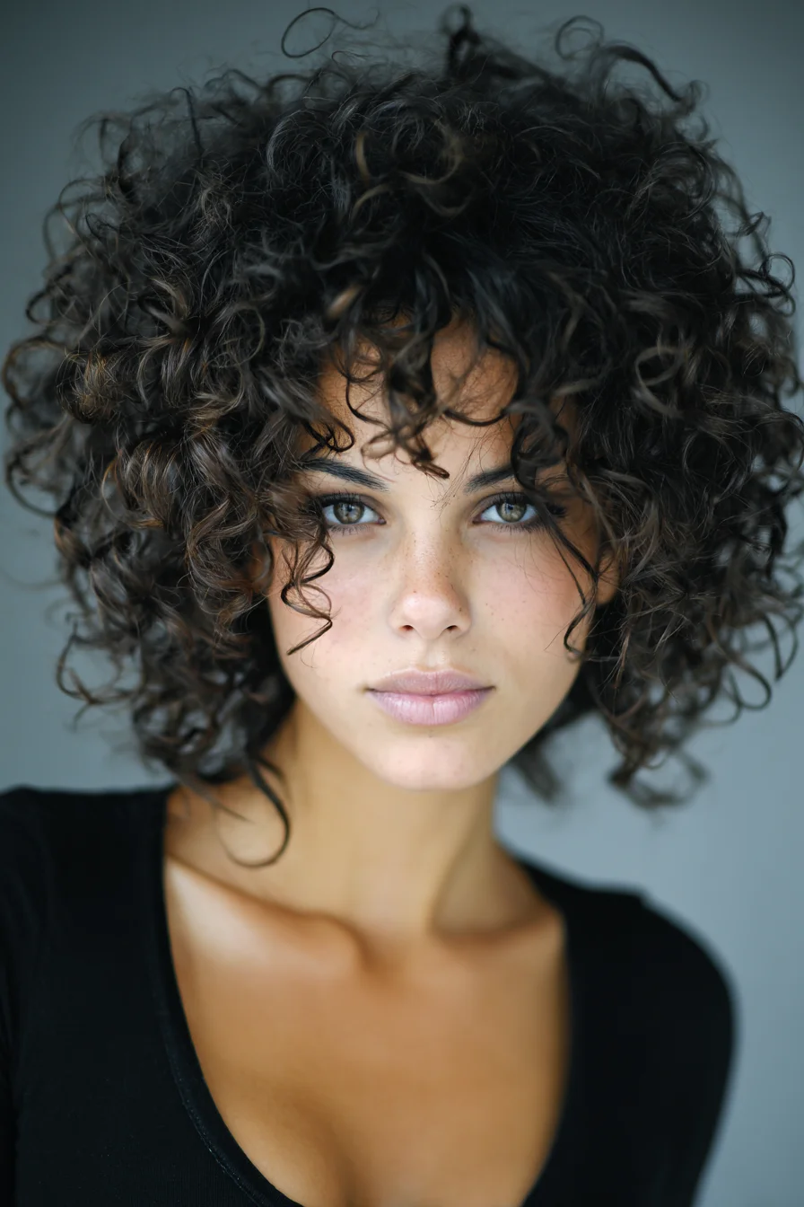 Layered Short Curly Bob with Face-Framing Curls