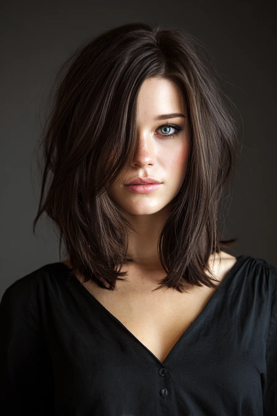 Layered Shoulder-Length Lob with Side‑Swept Fringe