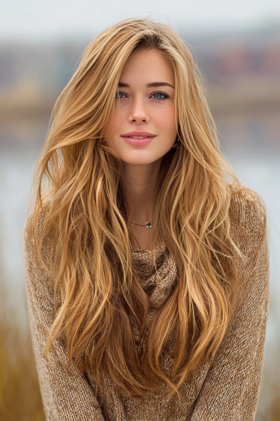 Long Layered Beachy Waves with Face‑Framing Layers
