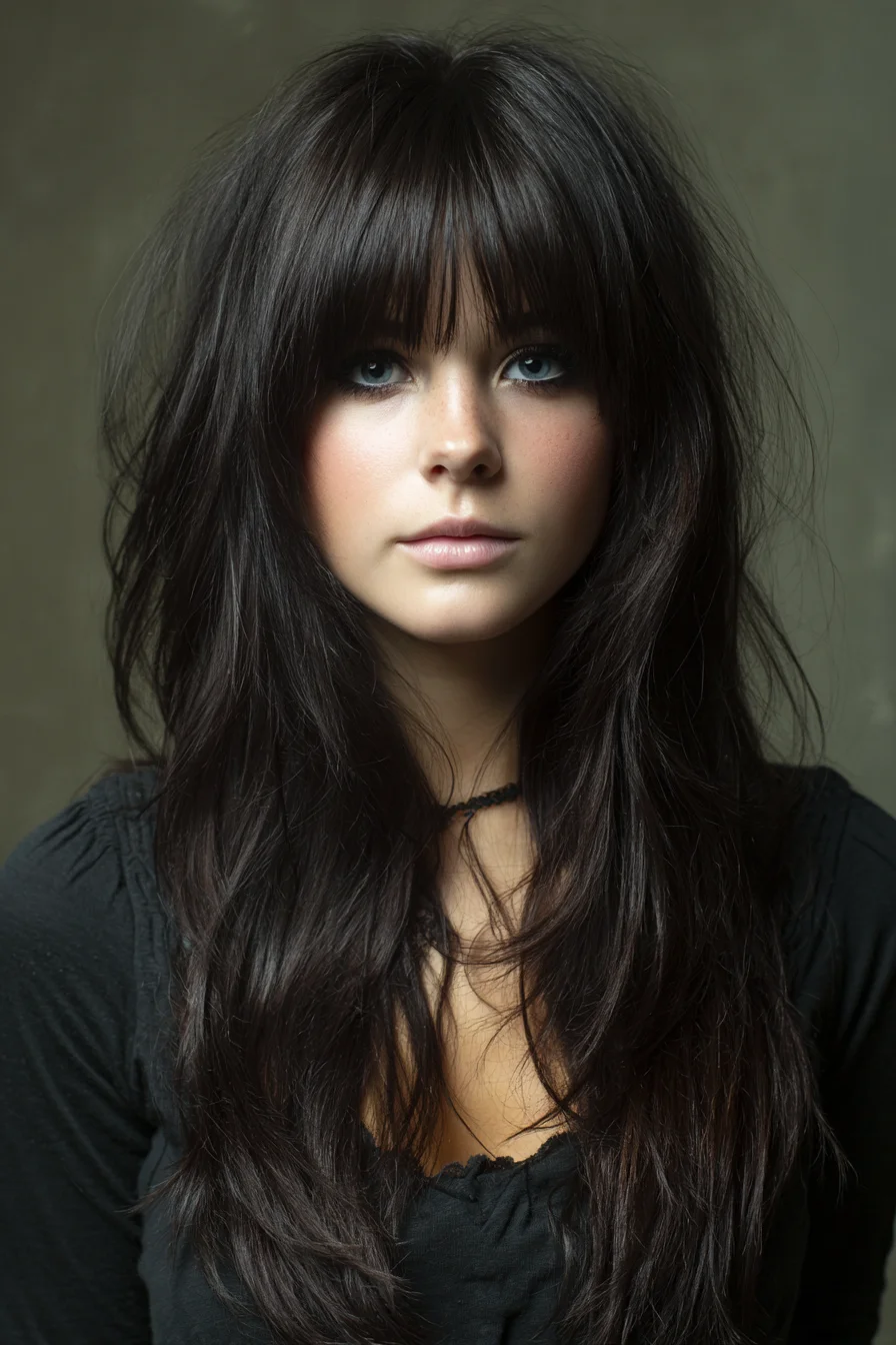 Long Layered Cut with Blunt Fringe and Textured Ends
