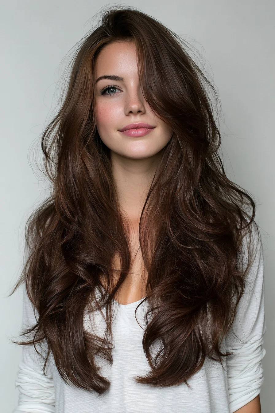 Long Layered Cut with Curtain Fringe and Soft Volume