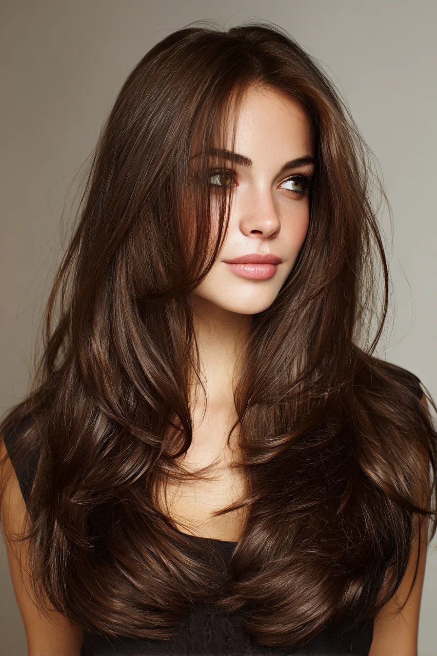 Long Layered Cut with Face‑Framing Curtain Bangs and Feathered Ends