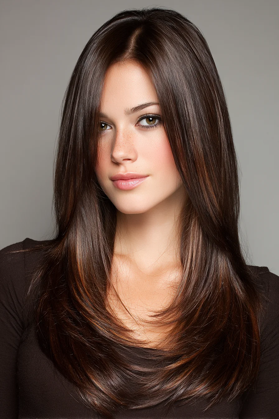 Long Layered Cut with Face‑Framing Layers and Sleek Blowout