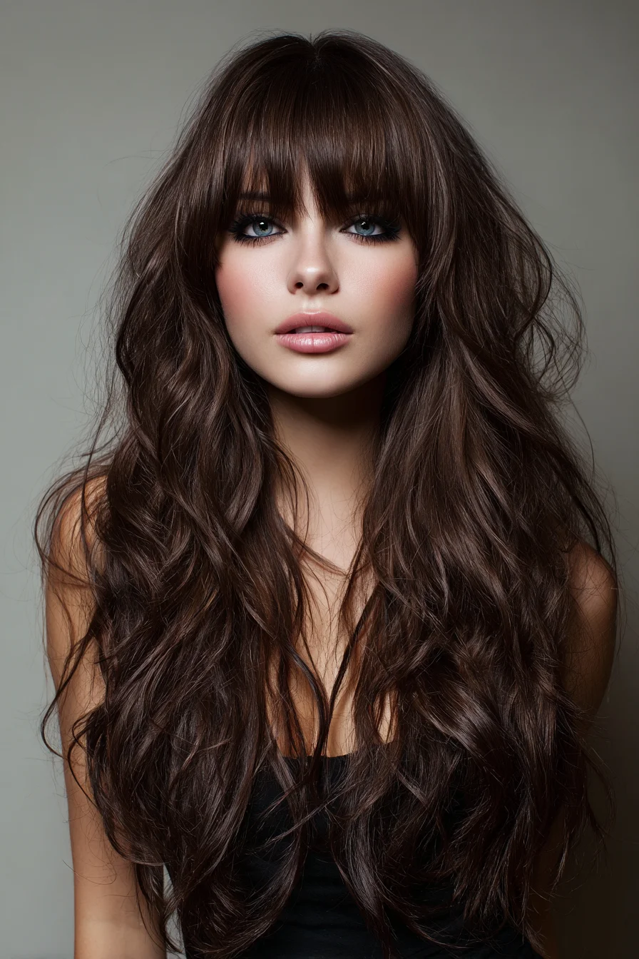 Long Layered Cut with Full Fringe and Textured Beachy Waves