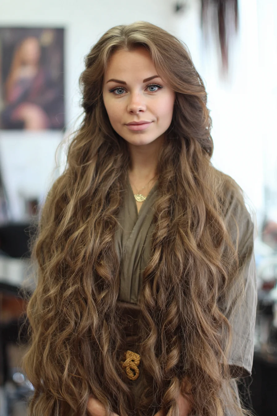 Long Layered Natural Waves with Face‑Framing Curtain Layers