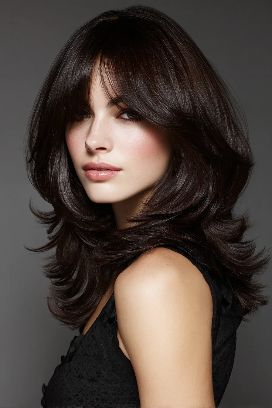 Long Layered Shag with Curtain Bangs and Feathered Ends