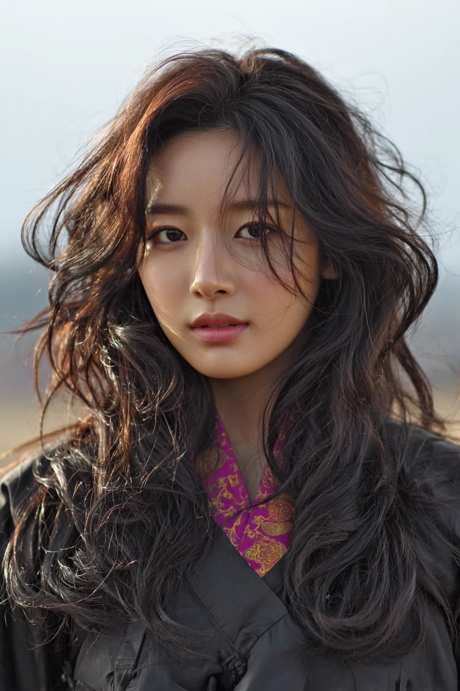 Long Layered Tousled Waves with Face‑Framing Layers