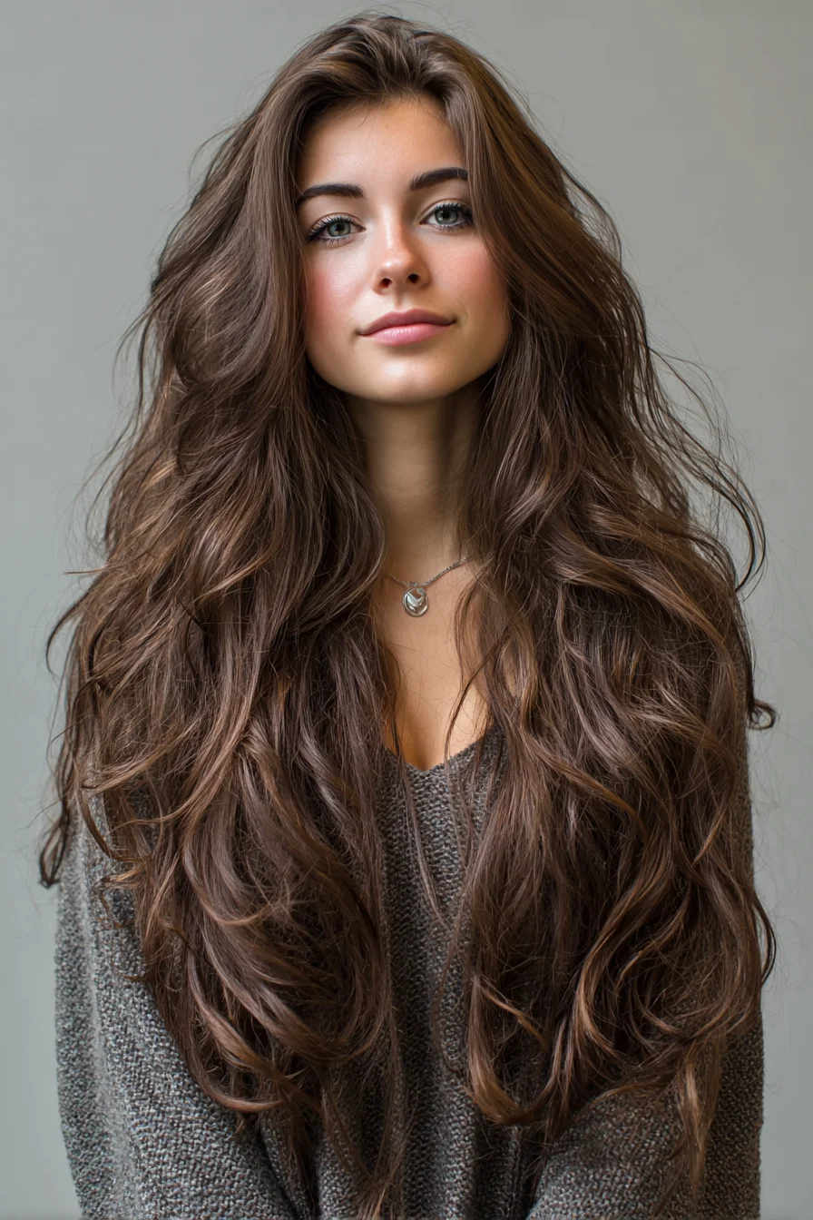 Long Layered Waves — Voluminous Textured Brown Hair