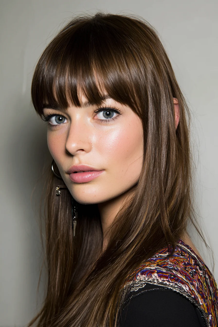 Long Sleek Layers with Blunt Fringe — Straight Hair Styling