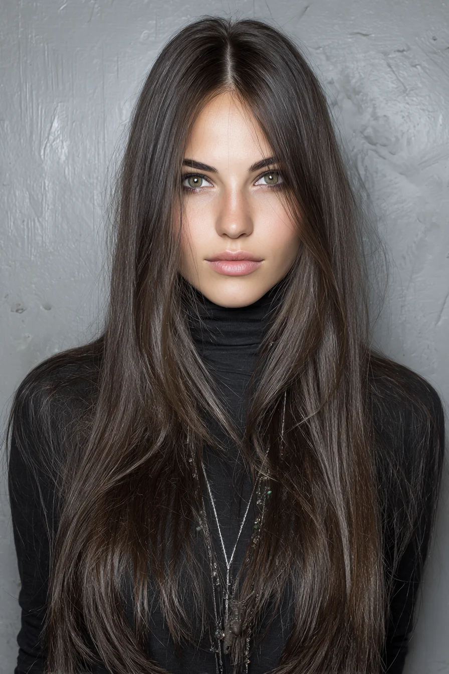 Long Sleek Layers with Center Part and Face‑Framing Curtain Layers