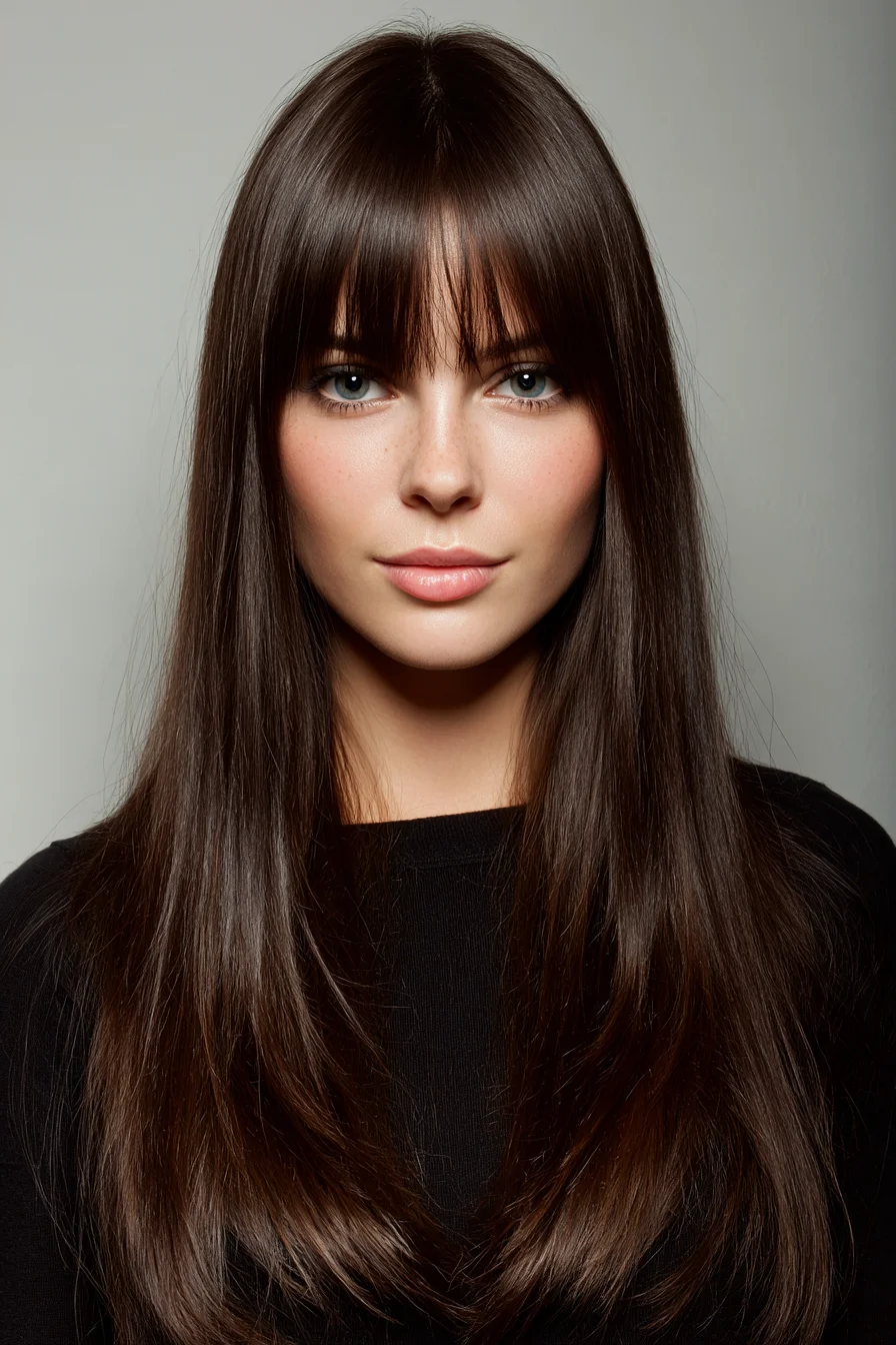Long Sleek Layers with Wispy Curtain Bangs
