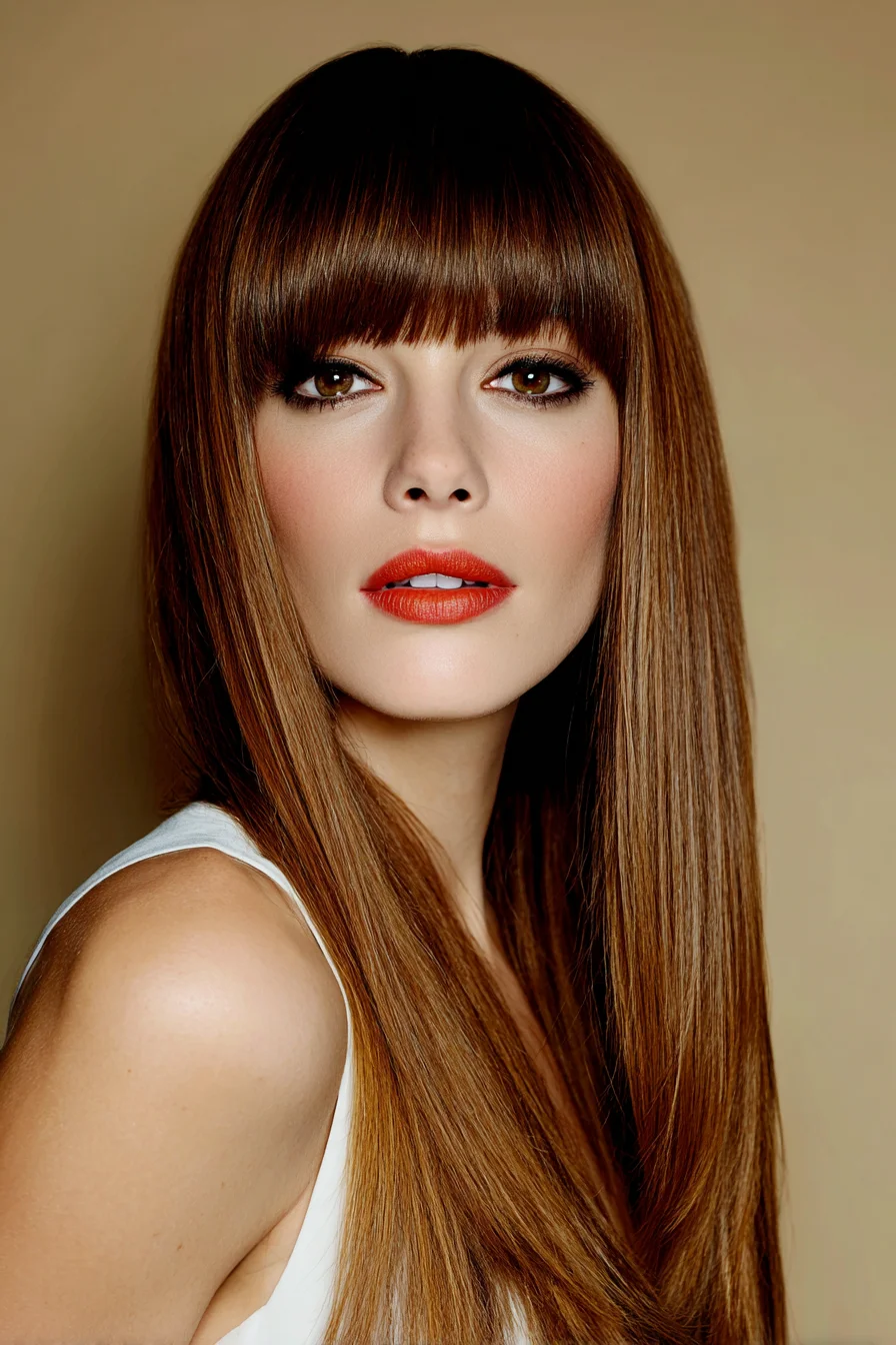 Long Sleek Straight Hair with Blunt Full Fringe