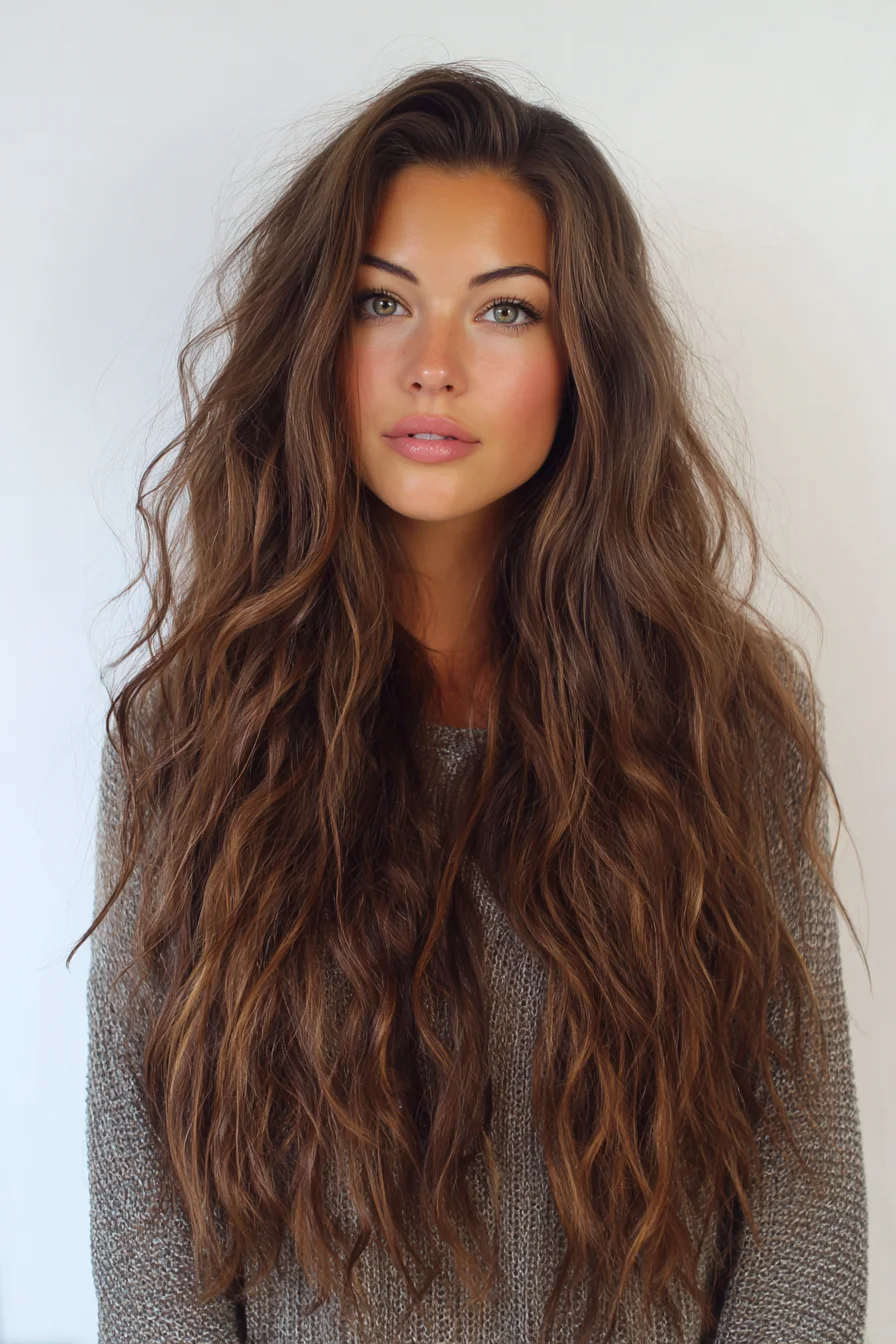 Long Textured Beach Waves with Soft Face-Framing Layers