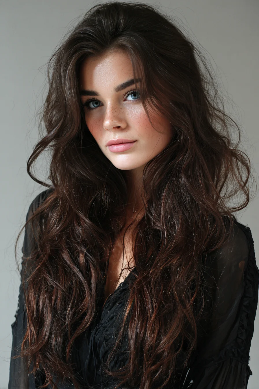 Long Tousled Layered Waves with Face‑Framing Volume