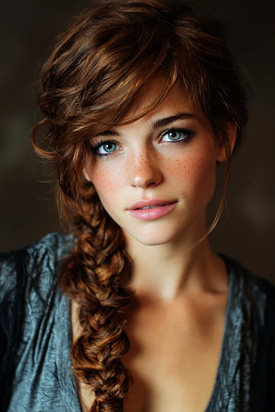 Loose Side Fishtail Braid with Face-Framing Layers