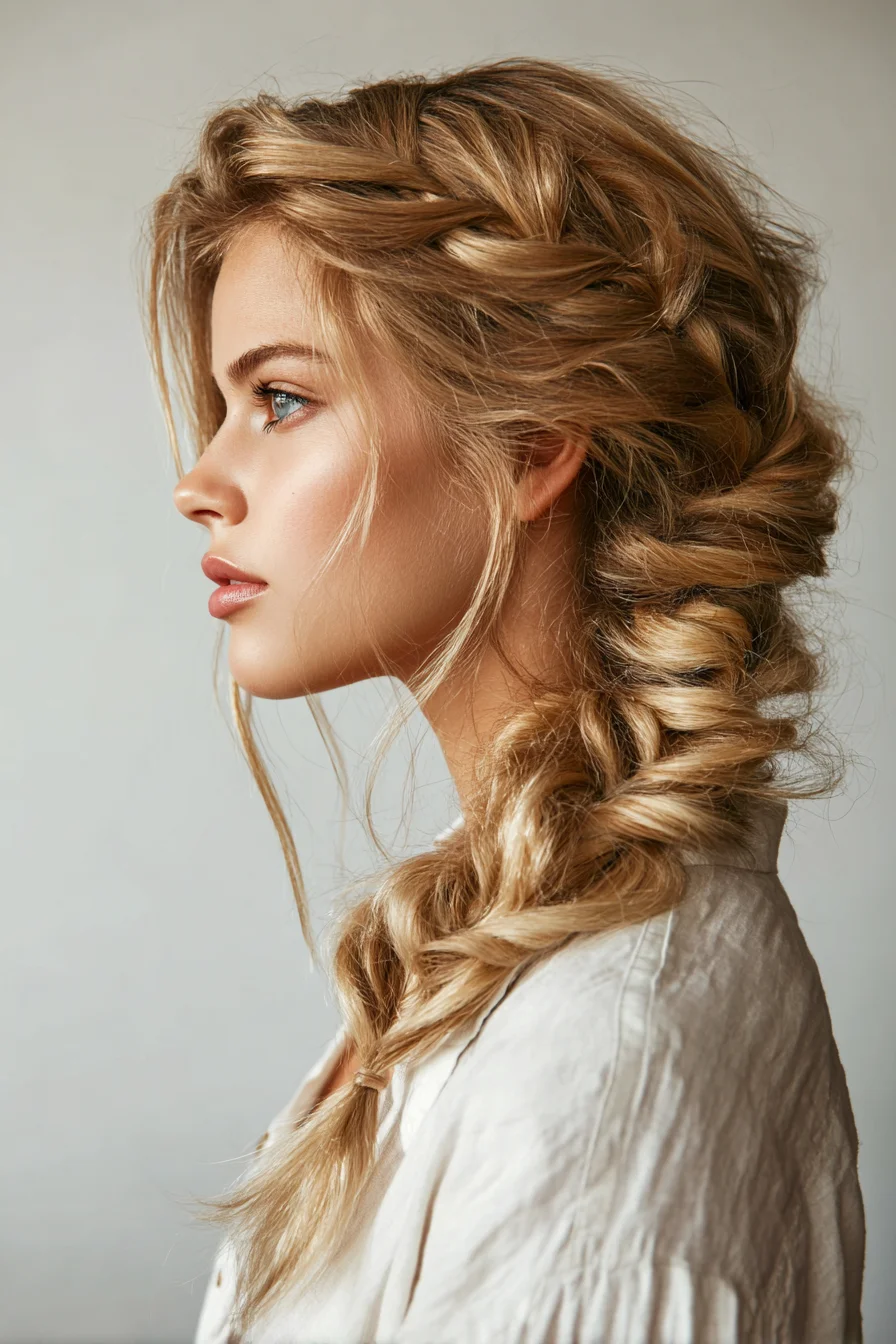 Loose Textured Side Braid — Boho Fishtail/Dutch Twist