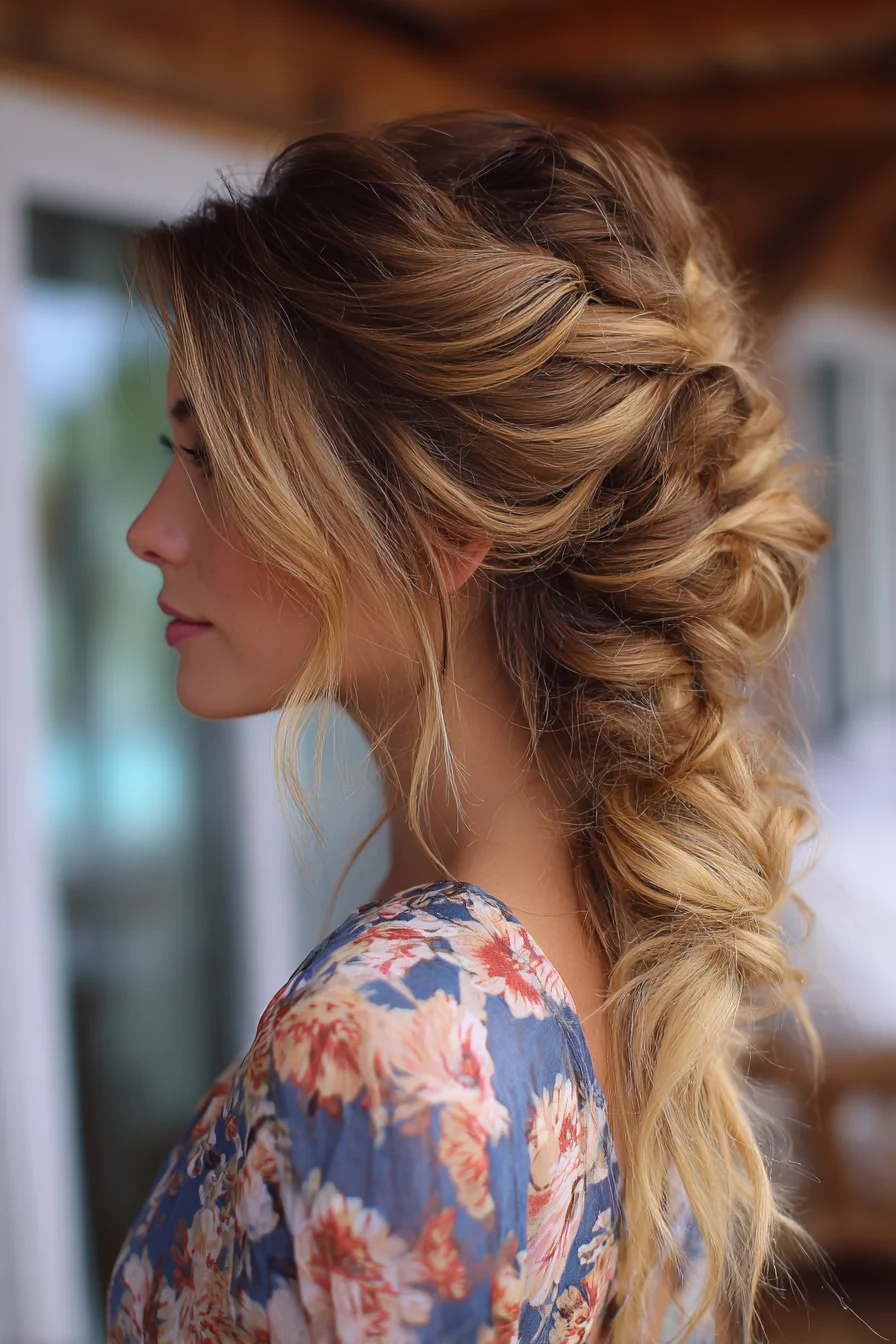 Loose Textured Side Braid with Face‑Framing Layers