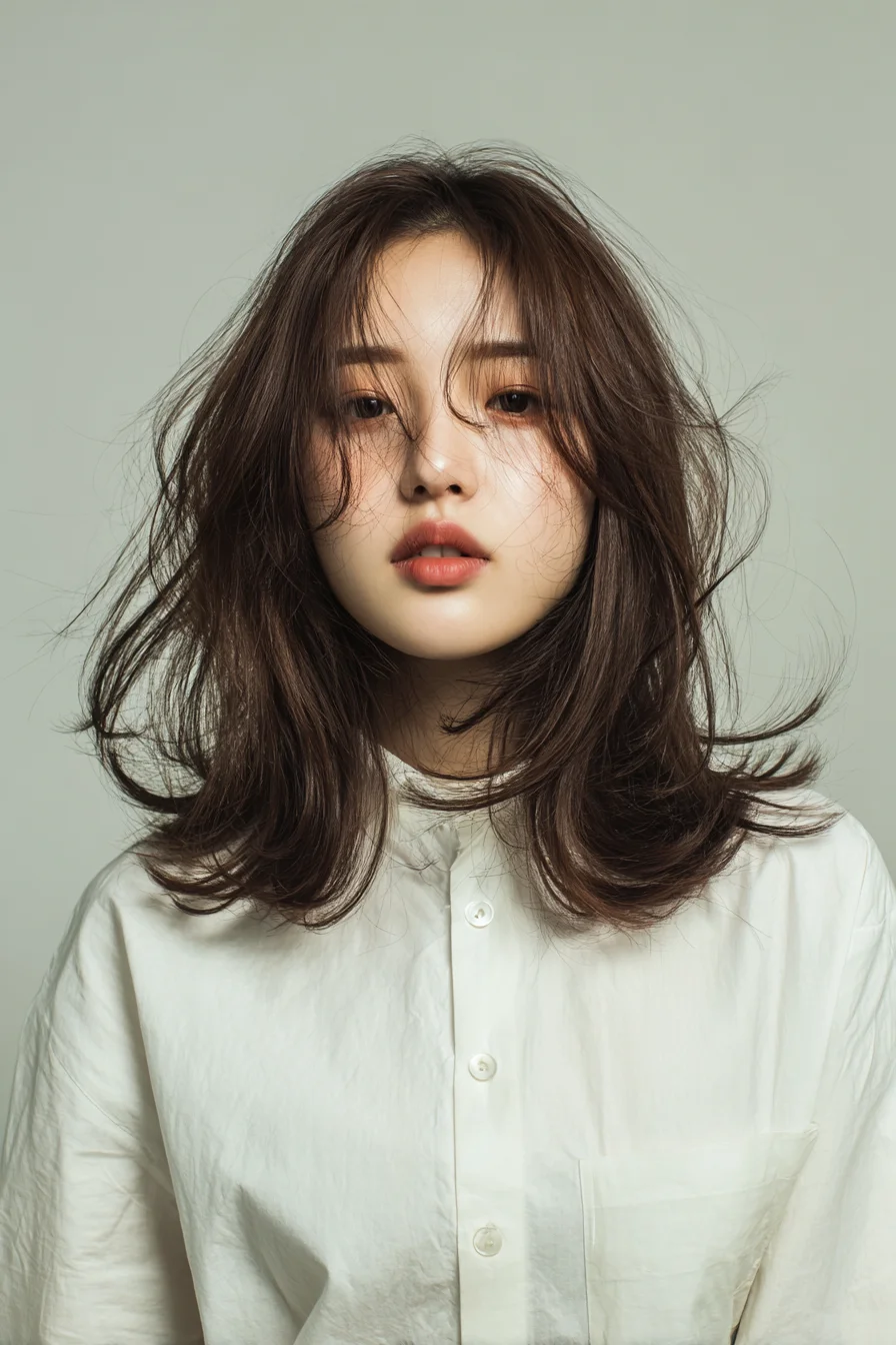 Medium Layered Lob with Face‑Framing Curtain Bangs and Soft Textured Ends