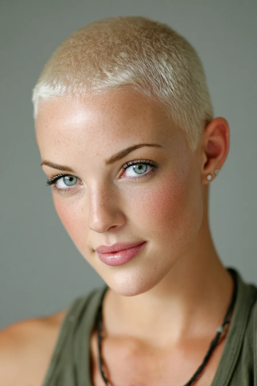Platinum Bleached Buzz Cut — Short Crop for Fine to Medium Hair