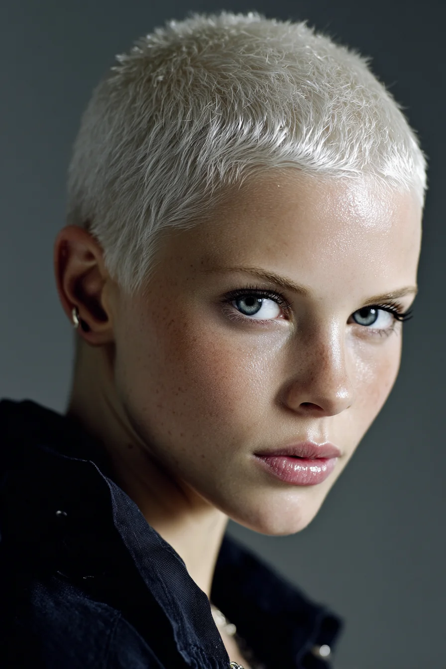 Platinum Bleached Buzz Cut — Short Textured Clipper Crop
