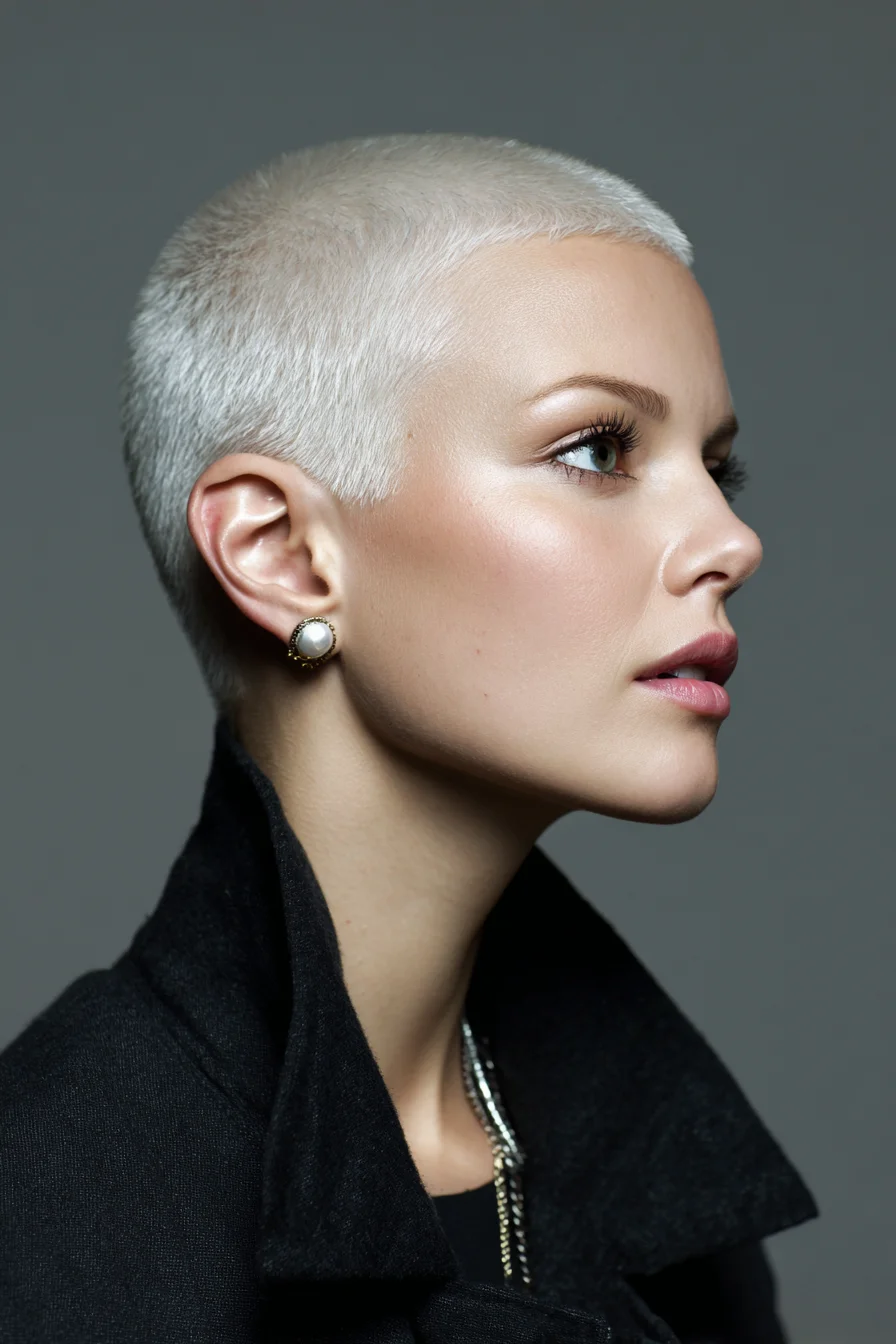 Platinum Buzz Cut — Short Textured Micro Crop for Women