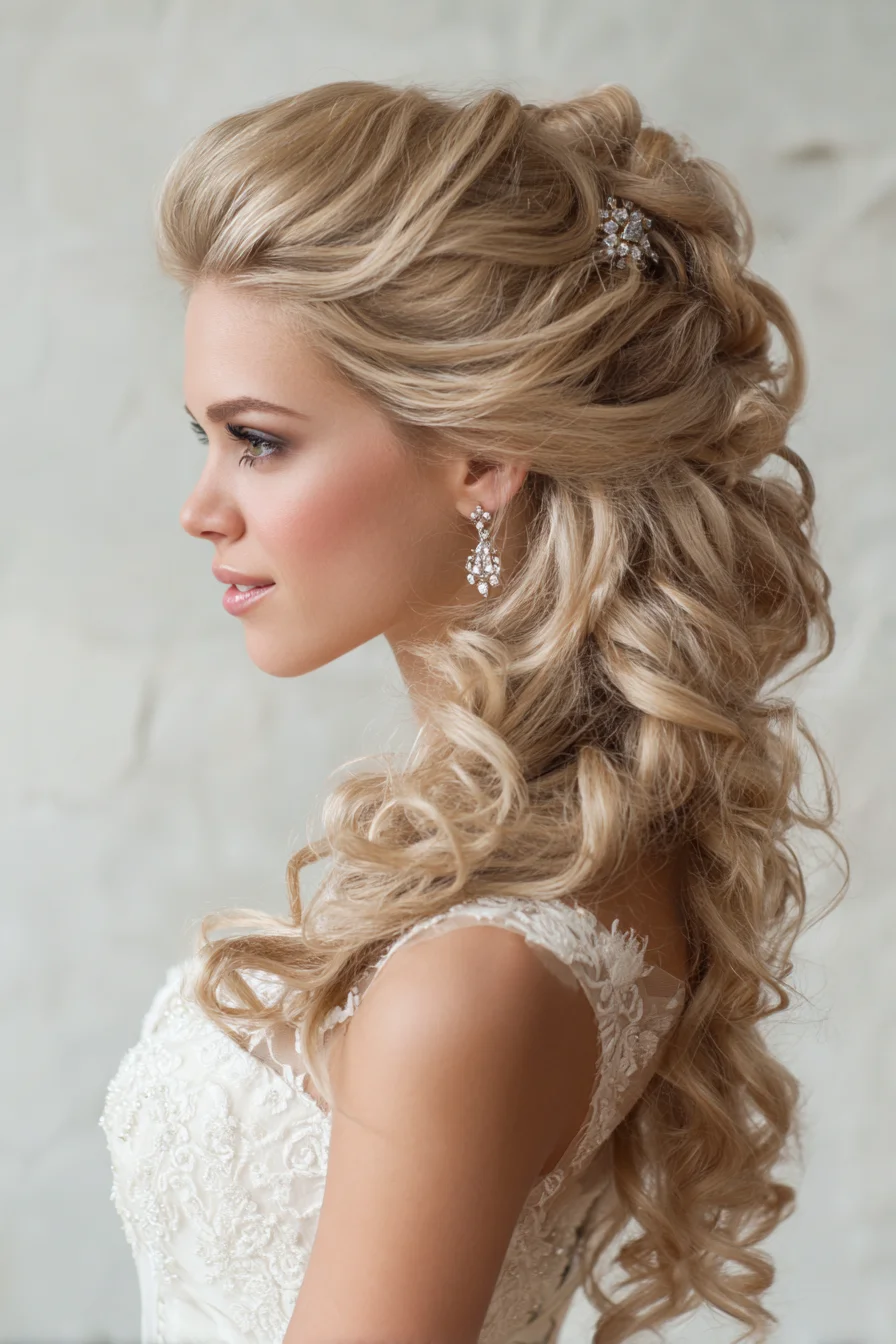 Romantic Half‑Up Voluminous Curls — Bridal Hairstyle with Crown Lift