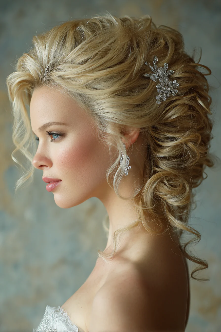 Romantic Textured Bridal Updo with Soft Curls and Volume