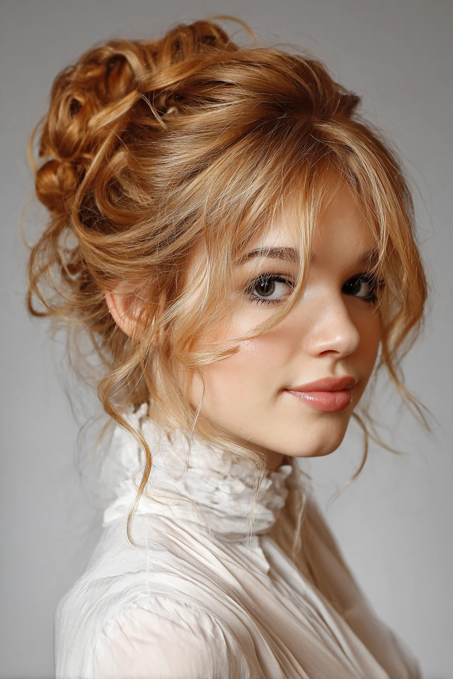 Romantic Textured Messy Updo with Face‑Framing Tendrils