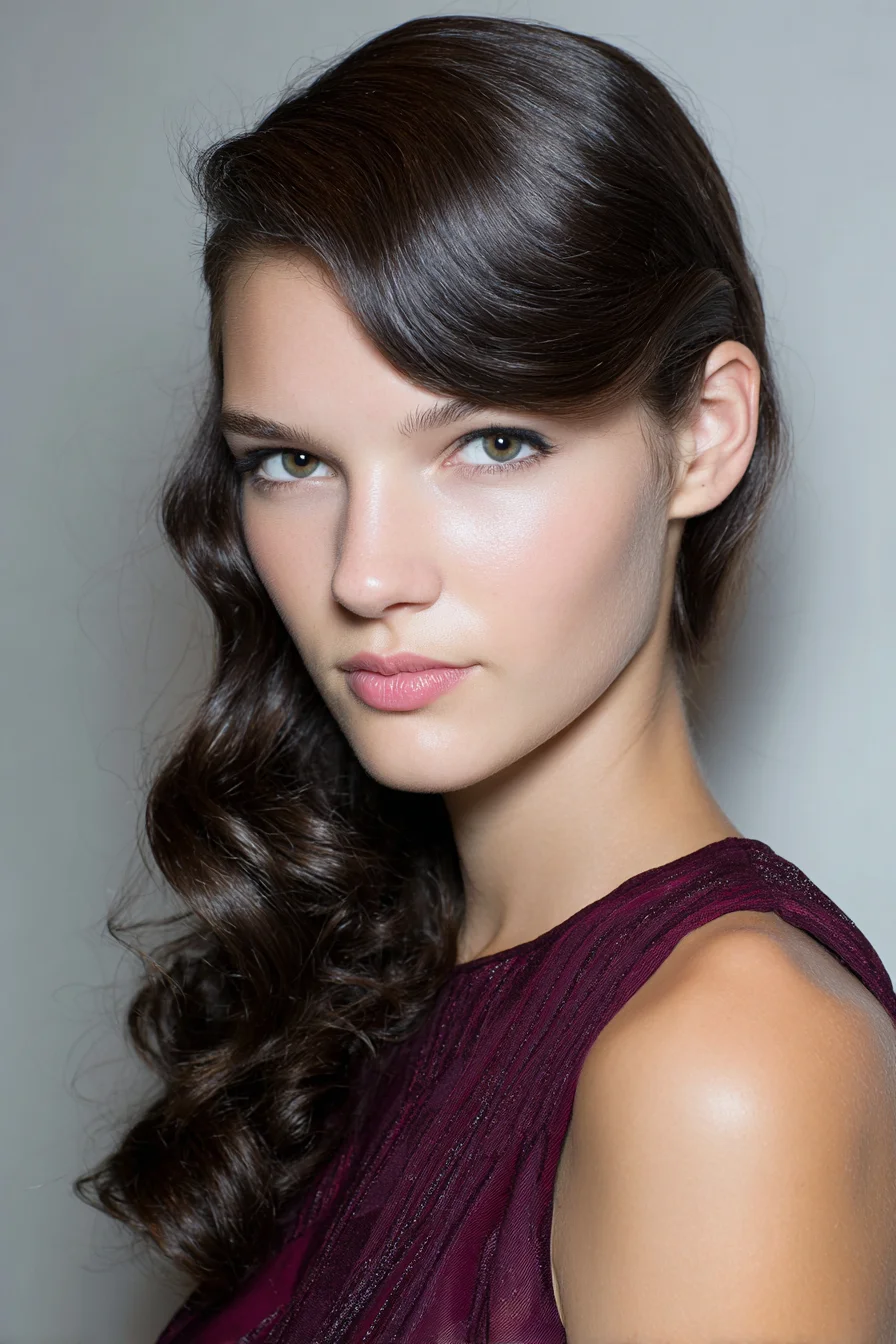 Sculpted Deep-Side Wave with Glossy Finish — Vintage-Inspired Glam