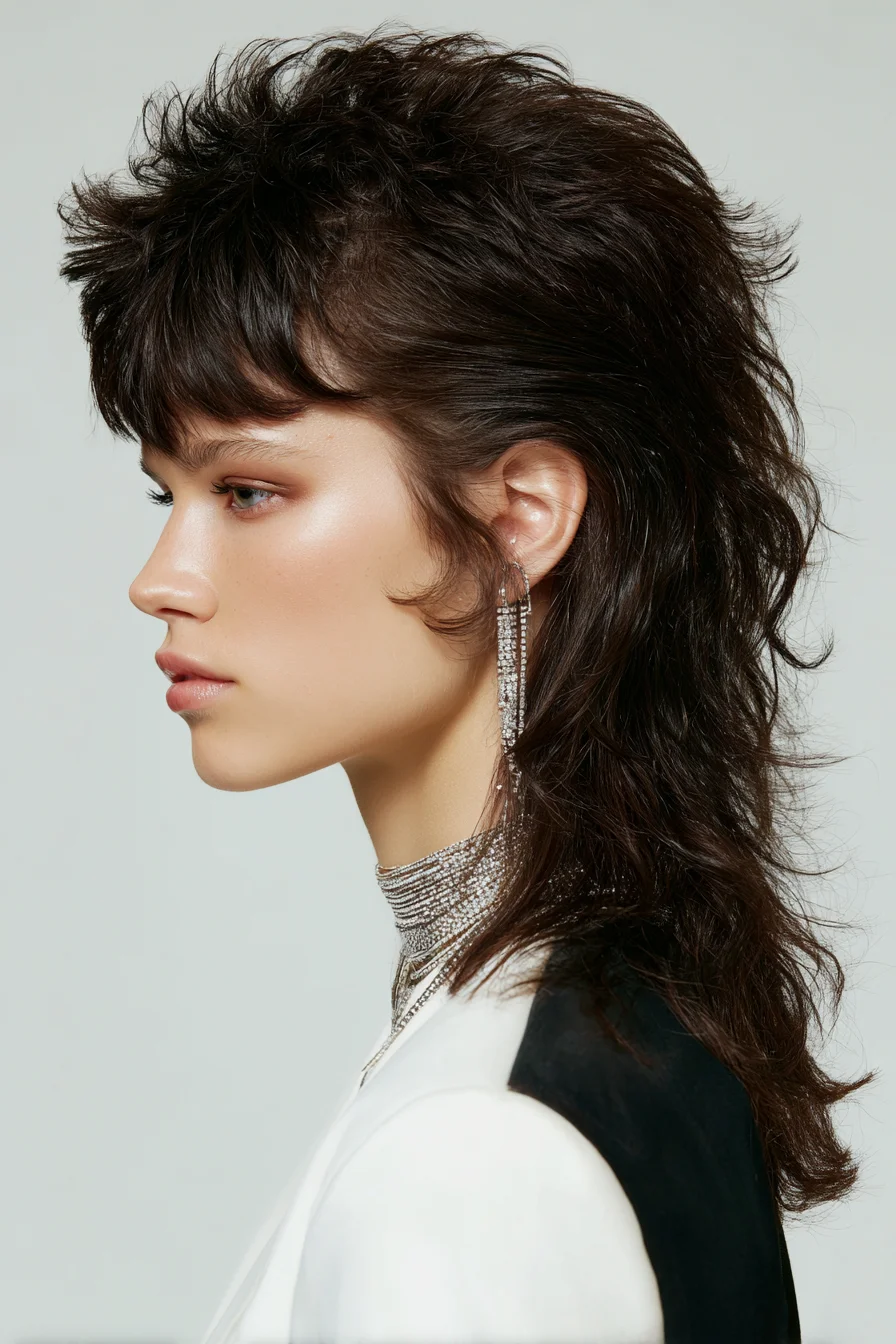 Shag Mullet with Textured Fringe for Medium-Length Hair