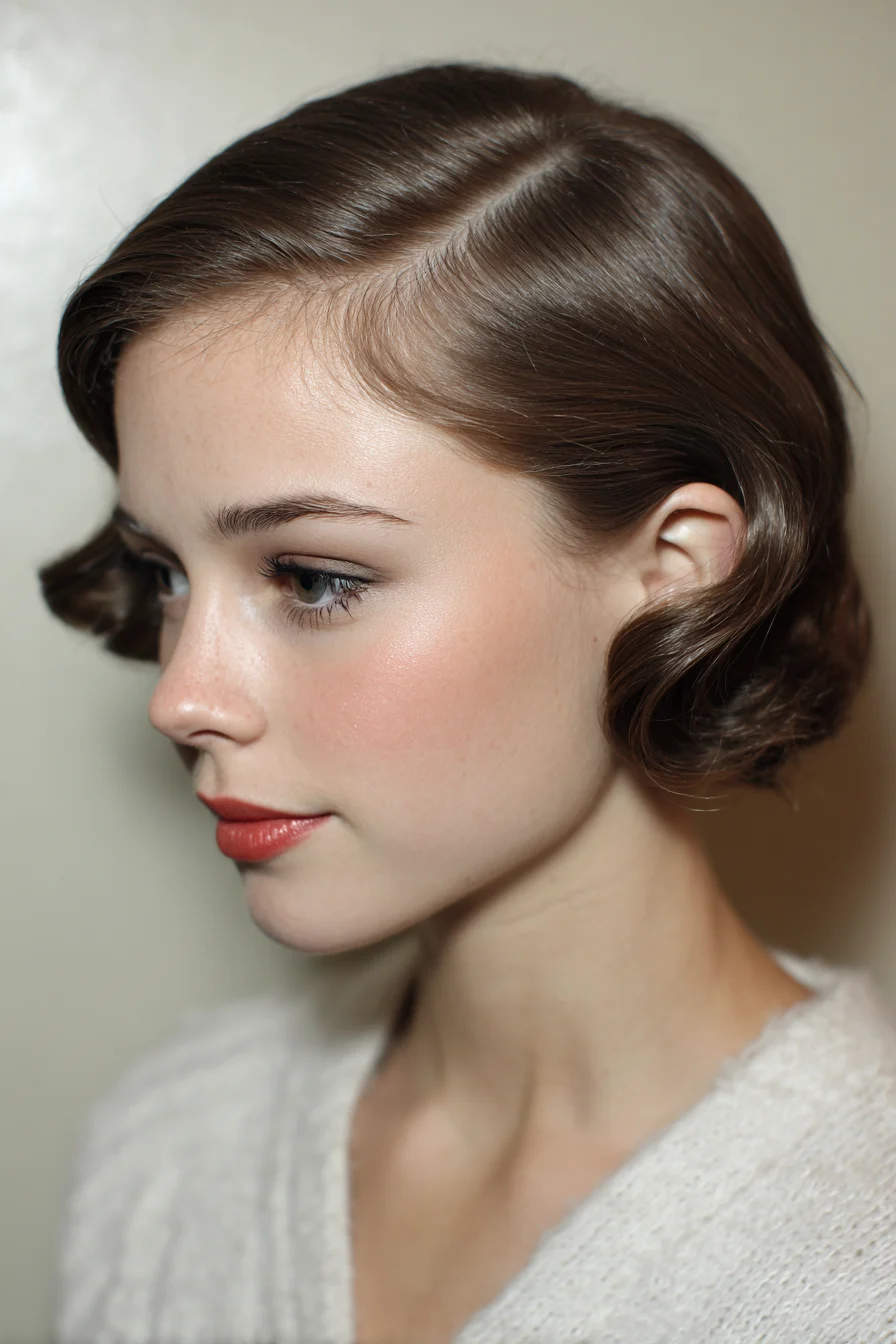 Short Finger Waves — Glossy Side-Parted Vintage Bob