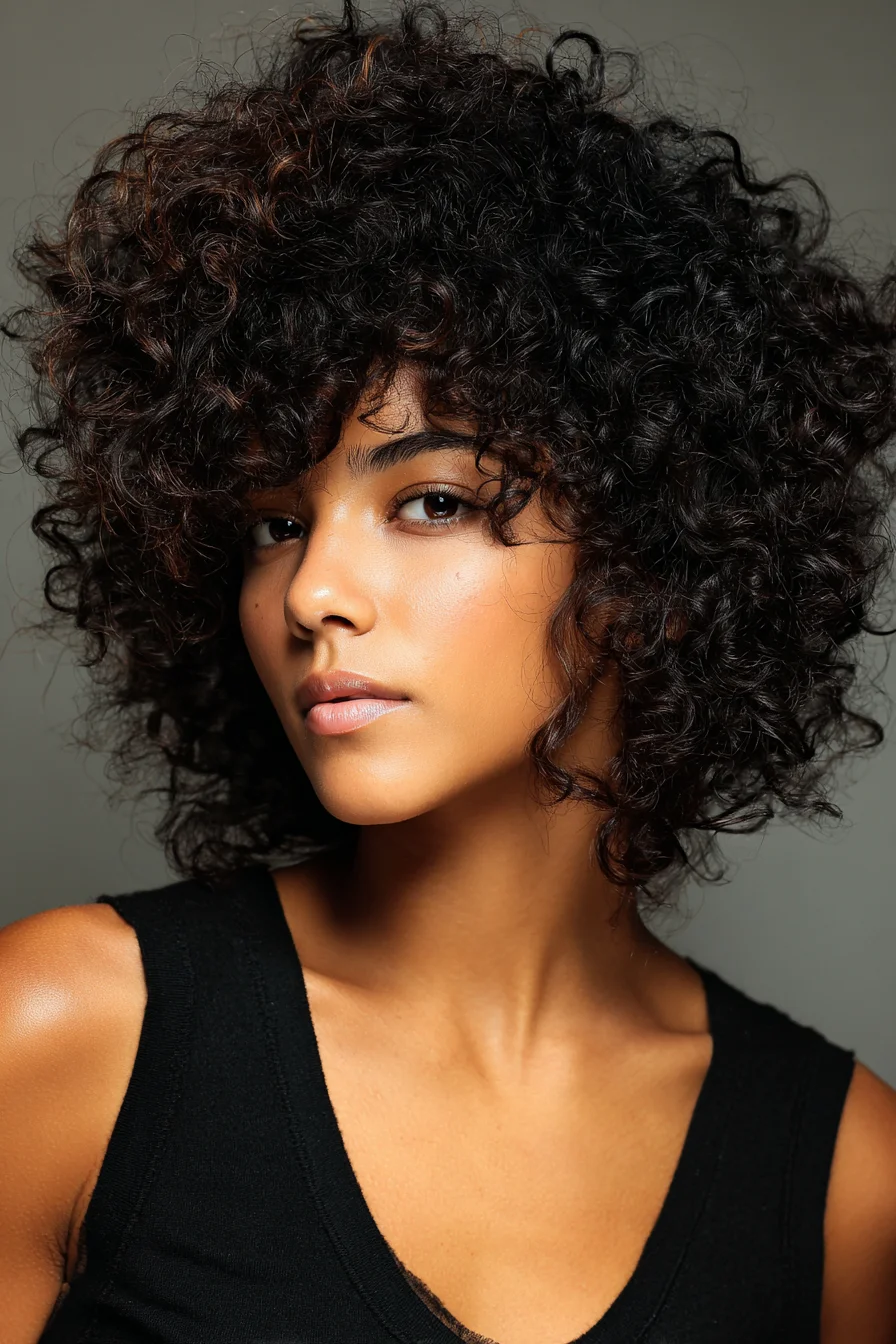 Short Layered Curly Shag with Face‑Framing Ringlets