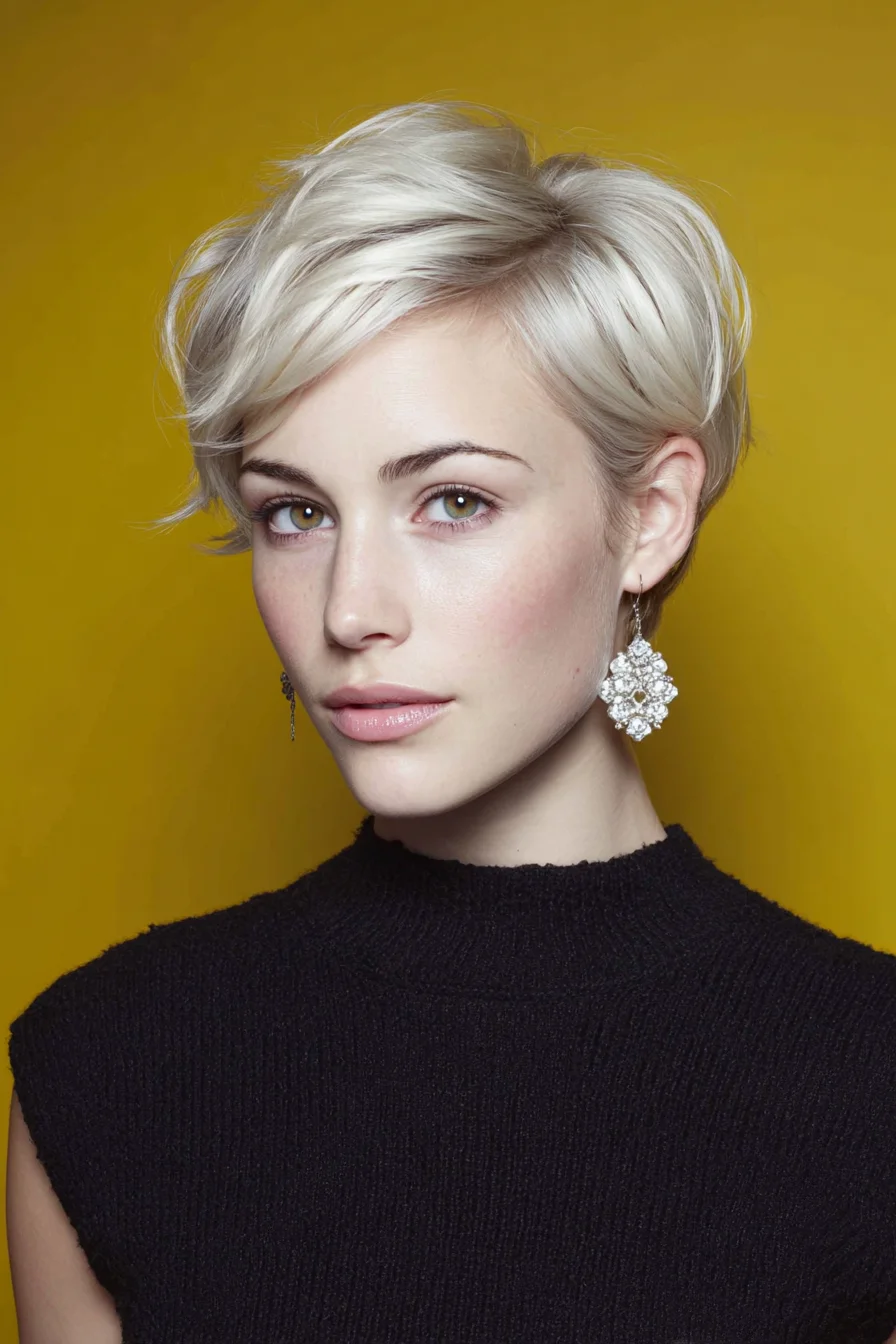 Short Layered Pixie with Side-Swept Fringe - Platinum Blonde