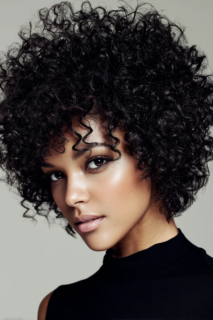 Short Rounded Curly Afro with Defined Ringlets