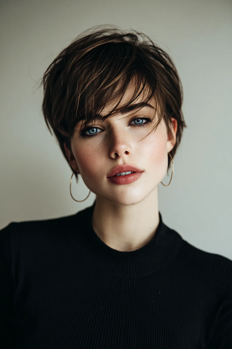 Short Textured Pixie Cut with Side‑Swept Fringe